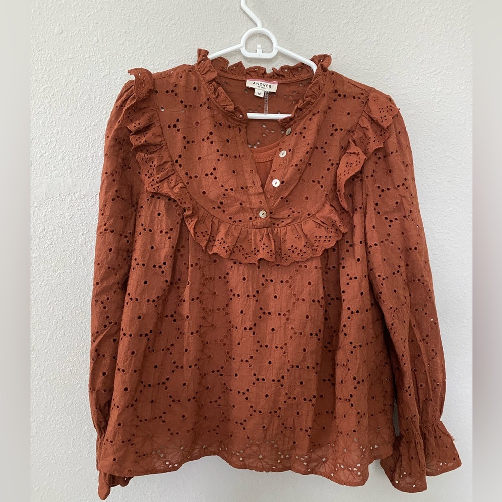 Andree by Unit: Eyelet Rust Long sleeve Blouse